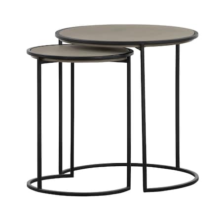 Armen Living Rina Concrete and Black Metal 2 Piece Nesting End Table Set LCRILACCGR
